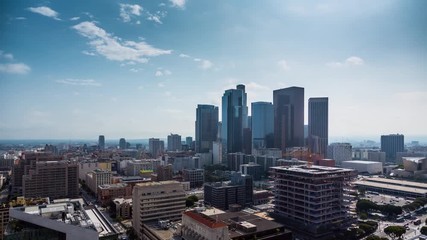 Sticker - Beautiful sunny day downtown Los Angeles Aerial view city pan down 4K timalapse