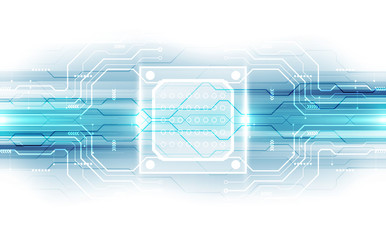 Abstract technology chip processor background circuit board and html code,3D illustration blue technology background vector.