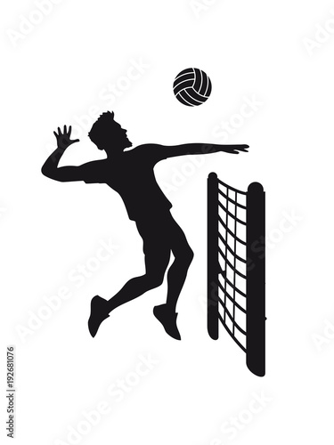 cool netzt mann junge sprung aufschlag silhouette schatten umriss cool Volleybal плакат