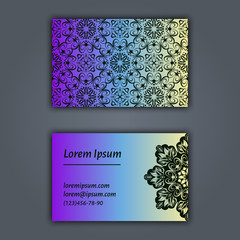 Luxury business cards with floral mandala ornament. Vintage decorative elements.