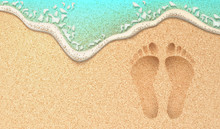 Vector Realistic Human Footprint On Sea Beach Sand