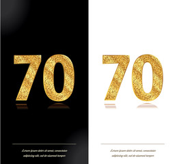 Wall Mural - 70 years anniversary black and white decorated cards with golden elements.