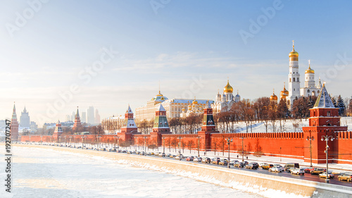 winter panorama of the Moscow Kremlin, Russia Canvas Print