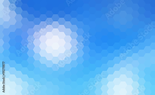 Blue mosaic background, sunny sky hexagonal pattern