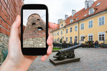 Canvas Print - tourist photographs Powder Tower in Riga city