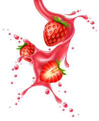 Wall Mural - Vector realistic red strawberry juice splash