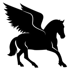 Wall Mural - Vector image of a silhouette of a mythical creature of pegasus on a white background. Horse with wings on hind legs.