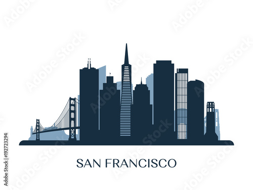 Fotografía San Francisco skyline, monochrome silhouette