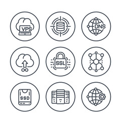 Canvas Print - hosting service and network solutions line icons set on white