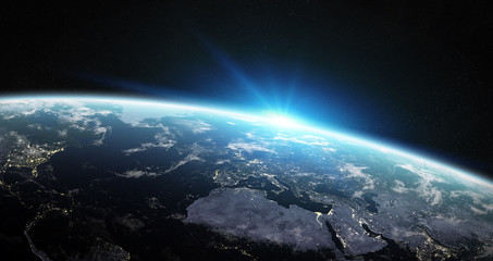 Wall Mural - view of blue planet earth in space 3d rendering elements of this image furnished by nasa