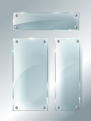 Wall Mural - transparent glass plates set. square shape, rectangle and round circle. see through mock up with mou