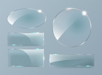 Wall Mural - vector glass banners on transparent background. glass plates set.
