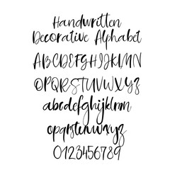 Wall Mural - Modern calligraphy alphabet. Handwritten brush letters. Uppercase, lowercase. Hand lettering font for your design: wedding calligraphy, logo, slogan, window decor, postcard, greeting card