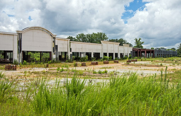 An abandoned shopping center. Signs of a poor retail economy