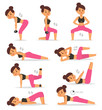 © Vectorvstocker - Fitness girl woman sport exercise vector character workout beautiful athlete. Women sport exercise lifestyle training female. Workout fit young adult active women sport exercise body person gym
