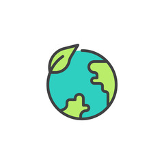 Eco globe filled outline icon, line vector sign, linear colorful pictogram isolated on white. Leaf and earth globe symbol, logo illustration. Pixel perfect vector graphics