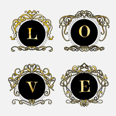 Gold decorative frame.Vintage logo templates Vector.