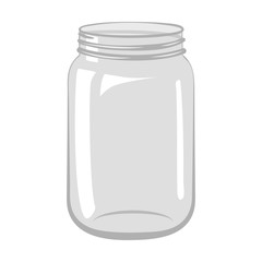 Empty open glass jar isolated on white background.