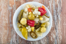 Mixed Pickles In Glass Bowl