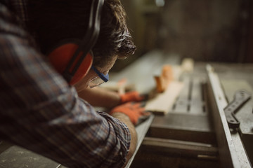 Sticker - carpenter works with manual and electric equipment