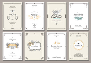 vintage creative cards template with beautiful flourishes ornament elements. elegant design for corp