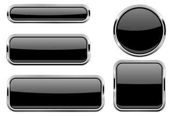 Wall Mural - black glass buttons with chrome frame