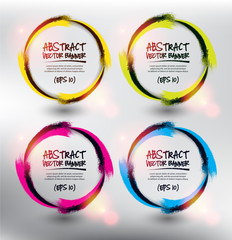 Wall Mural - Abstract vector circle banners set of 4. Colorful vector hand drawn brush strokes in circular form. Isolated on the white panel. Each item contains space for own text. Vector illustration. Eps 10.