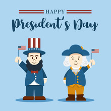 Flat Design, Cute Cartoon Abraham Lincoln And George Washington, President's Day