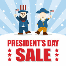 Flat Design, Cute Cartoon Abraham Lincoln And George Washington, President's Day Sale