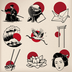 Illustration set of japanese tranditional