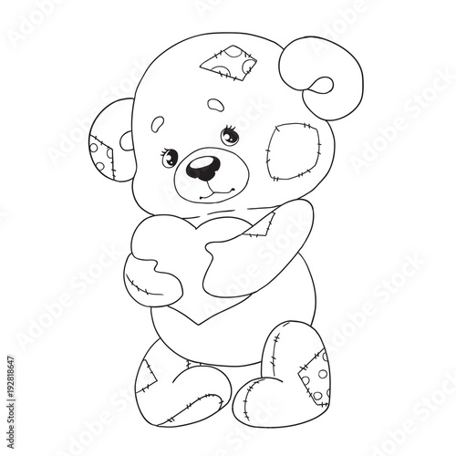 Cute Cartoon Character Teddy Bear With Heart Coloring Book