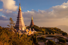 Landscape Two Pagoda At Doi Inthanon National Park , Chiang Mai ,Thailand,
