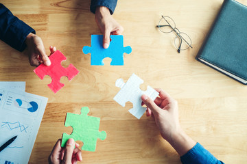 Teamwork meeting Business  Jigsaw Puzzle solution together concept