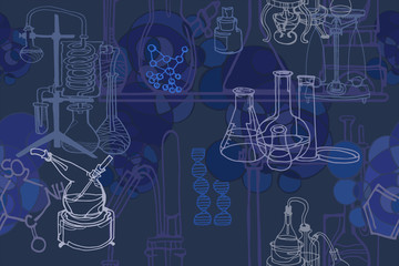 Wall Mural - vector seamless pattern with sketch elements related to science or education. physics or chemistry a