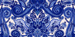 Abstract blue paisley pattern. Traditional oriental ornament. Cobalt hues on ecru background. Textile design.