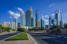 View On Skyscrapers In Financial Center Of Dubai