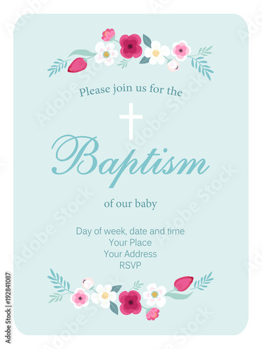 Cuadros en Lienzo Cute vintage Baptism invitation card with hand drawn flowers