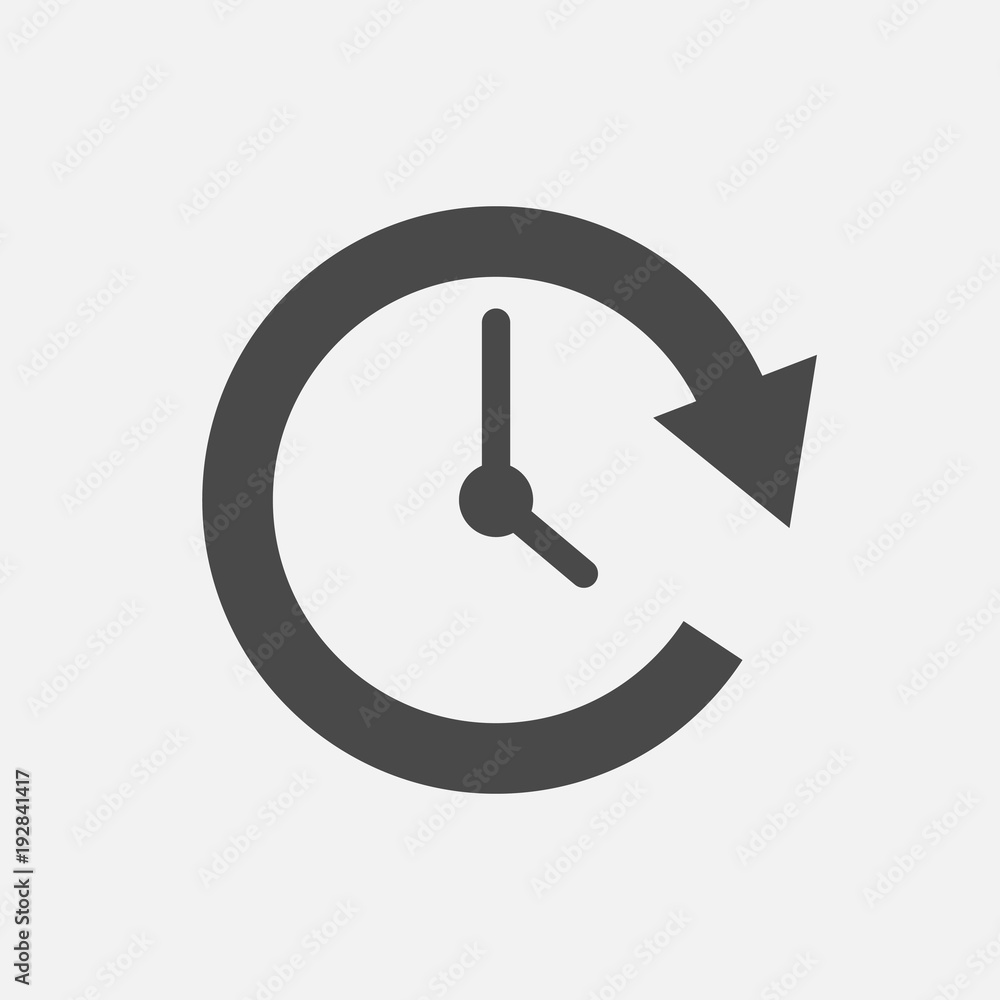 rotating time arrow with tick clock vector icon - obrazy, fototapety, plakaty 