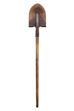 Rusty Old Shovel With A Wooden Handle On A White Background