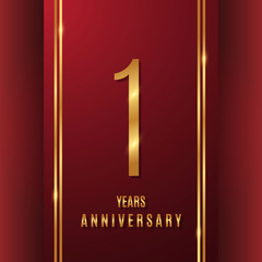 1 years gold anniversary celebration simple logo, isolated on red background