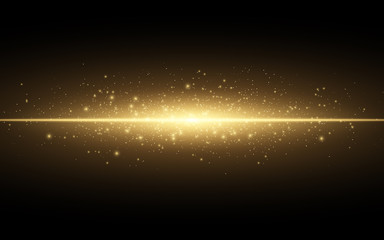 abstract stylish light effect on a black background. gold glowing neon line. golden luminous dust an