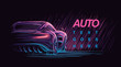Neon modern car illustration. Vector.