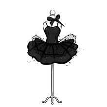 A Beautiful Dress With A Lush Skirt. Clothes On The Mannequin. Vintage Outfit For The Girl. Vector Illustration. Fashion, Style, Clothing And Accessories.