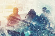 © alphaspirit - Businessmen that work together in office with network connection effect. Concept of teamwork and partnership. double exposure
