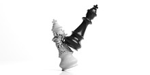White Chess King Broken By The Black King, Isolated On White Background. 3d Illustration