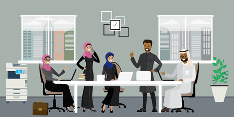 Wall Mural - muslim male and female in the workplace