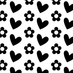 Poster - decorative hearts flowers ornate pattern design vector illustration black and white image