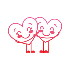 Poster - couple in love two cute hearts hugging romance vector illustration degrade red line image