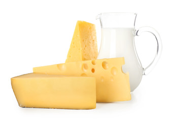 Dairy products on white background