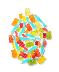 Sticker - Different colorful jelly candies on white background